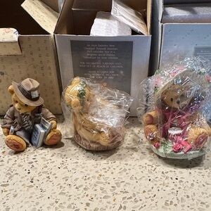 Cherished Teddies Ceramic Bear Trio with Yellow and Pink Accents